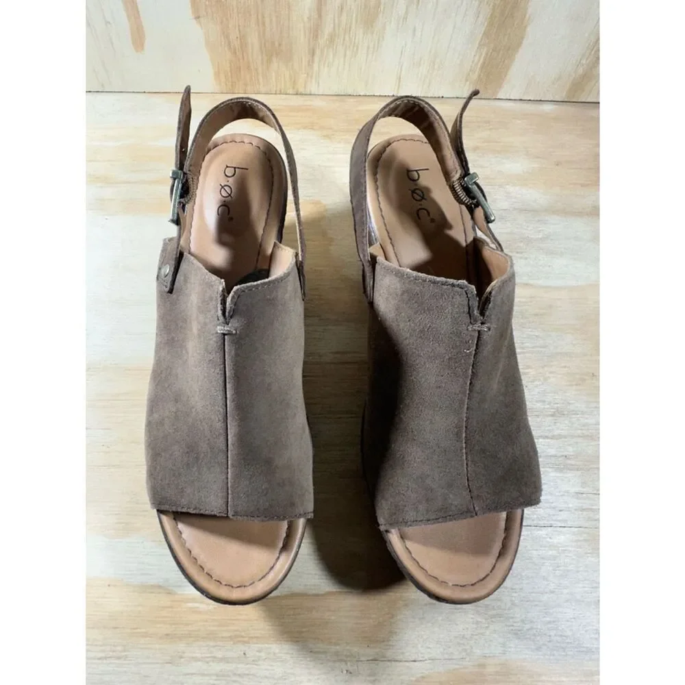 Boc Brown Suede Wedge Slingback Sandals Women’s Size 8